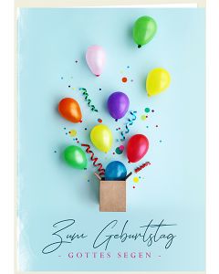 Faltkarte 'Zum Geburtstag Gottes Segen' (Luftballons)