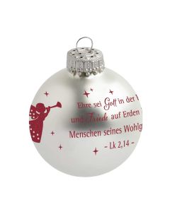 Christbaumkugel silberfarben 'Ehre sei Gott ...'