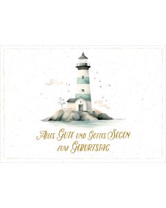 Postkarte 'Alles Gute und Gottes Segen zum Geburtstag' 12x  Motiv: Leuchturm