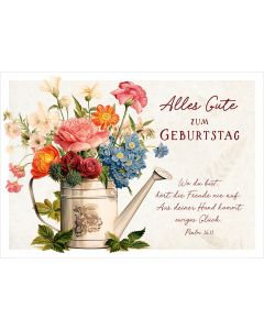 Postkarte 'Alles Gute zum Geburtstag' 12x                   Motiv: Blumenstrauß in Giesskanne